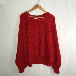 Madewell Red Bubble Sleeve Crew Neck Sweater XL
